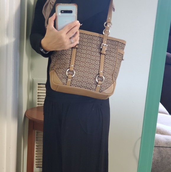 Coach Brown Leather & Signature Jacquard bag - Picture 6 of 16